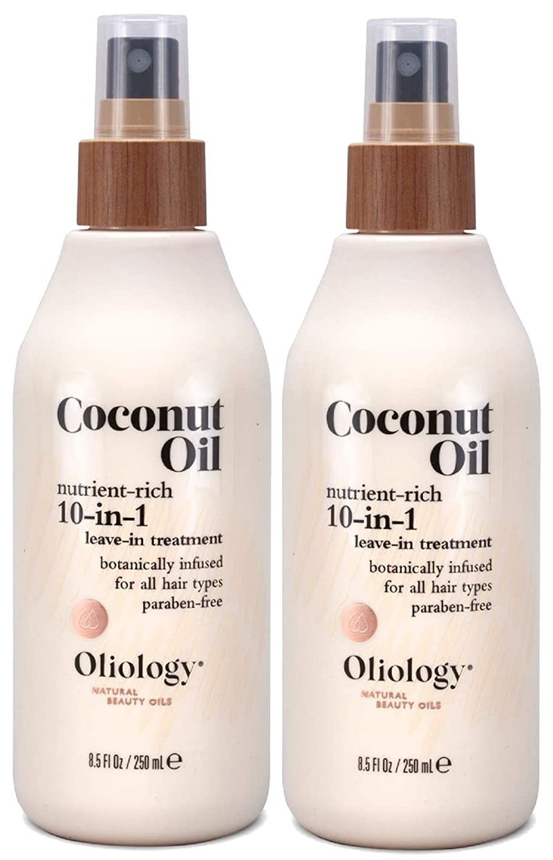 Oliology أوليولوجي زيت جوز الهند 10 في 1 بخاخ متعدد الاستخدامات - علاج يترك على الشعر لجميع أنواع الشعر | يفك تشابك الشعر، يتحكم في التجعد، يرطب ويمنح الترطيب | صنع في الولايات المتحدة الأمريكية، خالٍ من التجارب على الحيوانات وخالٍ من البارابين (8.5 أوقية، عبوتين) - Image 1